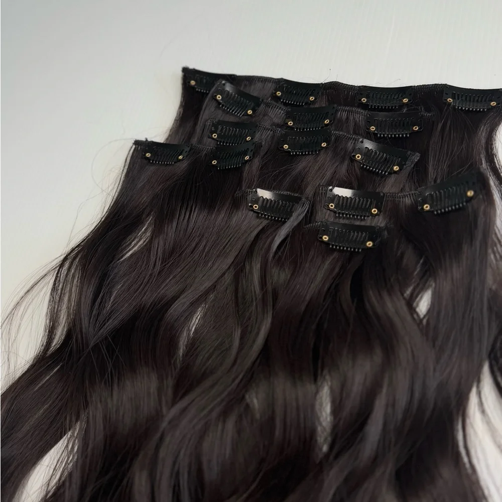 Dark Brown Clip in hair extensions 22 in Water Wave hair - Picture 8 of 14